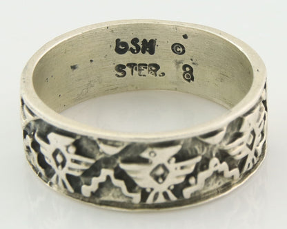 Navajo Band Ring Sterling Silver Vintage Authentic Signed BSM Size 8.0