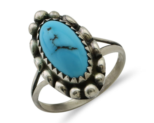 Navajo Ring 925 Silver Sleeping Beauty Turquoise Artist Signed SC C.80's