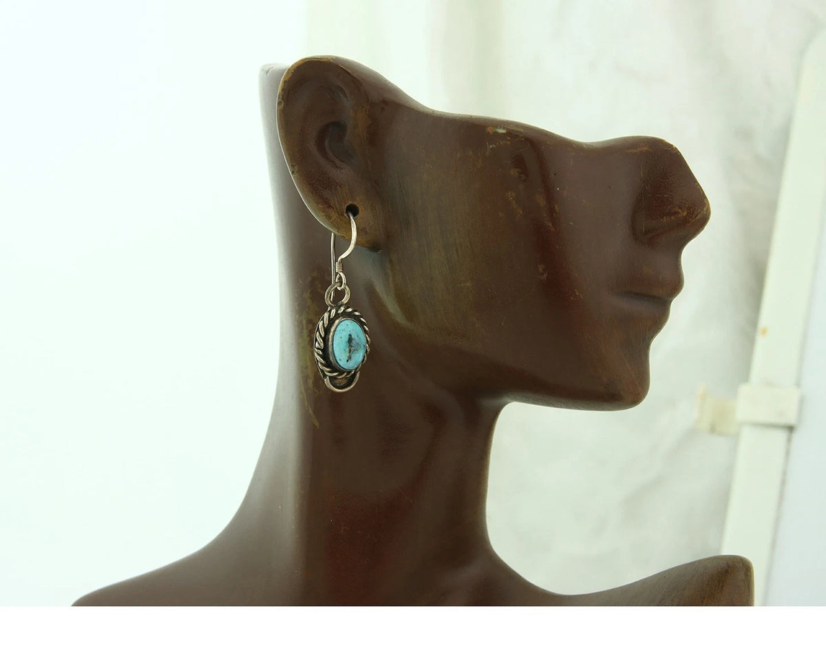 Navajo Dangle Earrings Sterling Silver Natural Turquoise Vintage