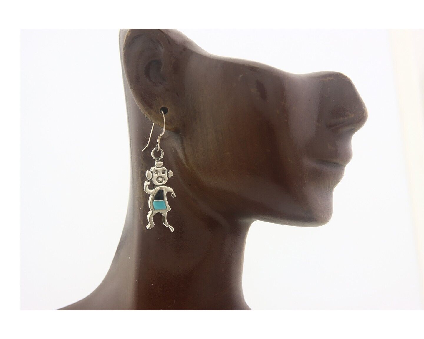 Navajo Earrings 925 Silver Natural Turquoise & Onyx Native American Artist C.80s