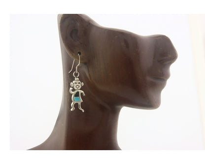 Navajo Earrings 925 Silver Natural Turquoise & Onyx Native American Artist C.80s