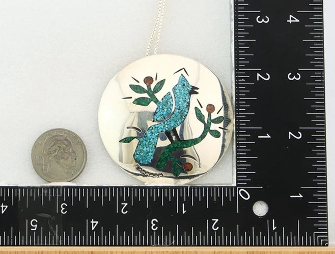 Navajo Blue Jay Necklace Sterling Silver Natural Green Gemstones Signed JS