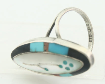 Vintage Zuni Ring 925 Sterling Silver Natural Gemstone Size 5.0