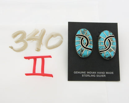 Navajo Earrings 925 Silver Natural Morenci Turquoise Native Artist C.80's