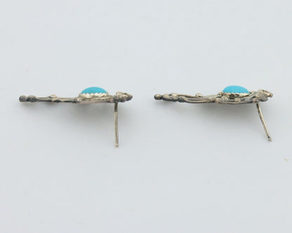 Navajo Earrings 925 Silver Natural Blue Turquoise Native American Artist C.80s