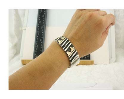 Navajo Bracelet Gold & 925 Silver Handmade 16 mm Wide Signed Thomas Singer C80s