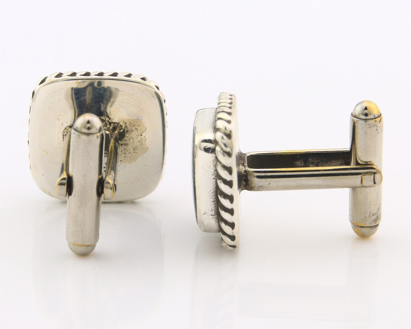 Navajo Cufflinks 925 Silver Native American Artist Natural Turquoise C.80's