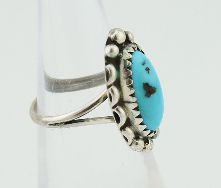 Navajo Ring 925 Silver Sleeping Beauty Turquoise Artist Signed SC C.80's