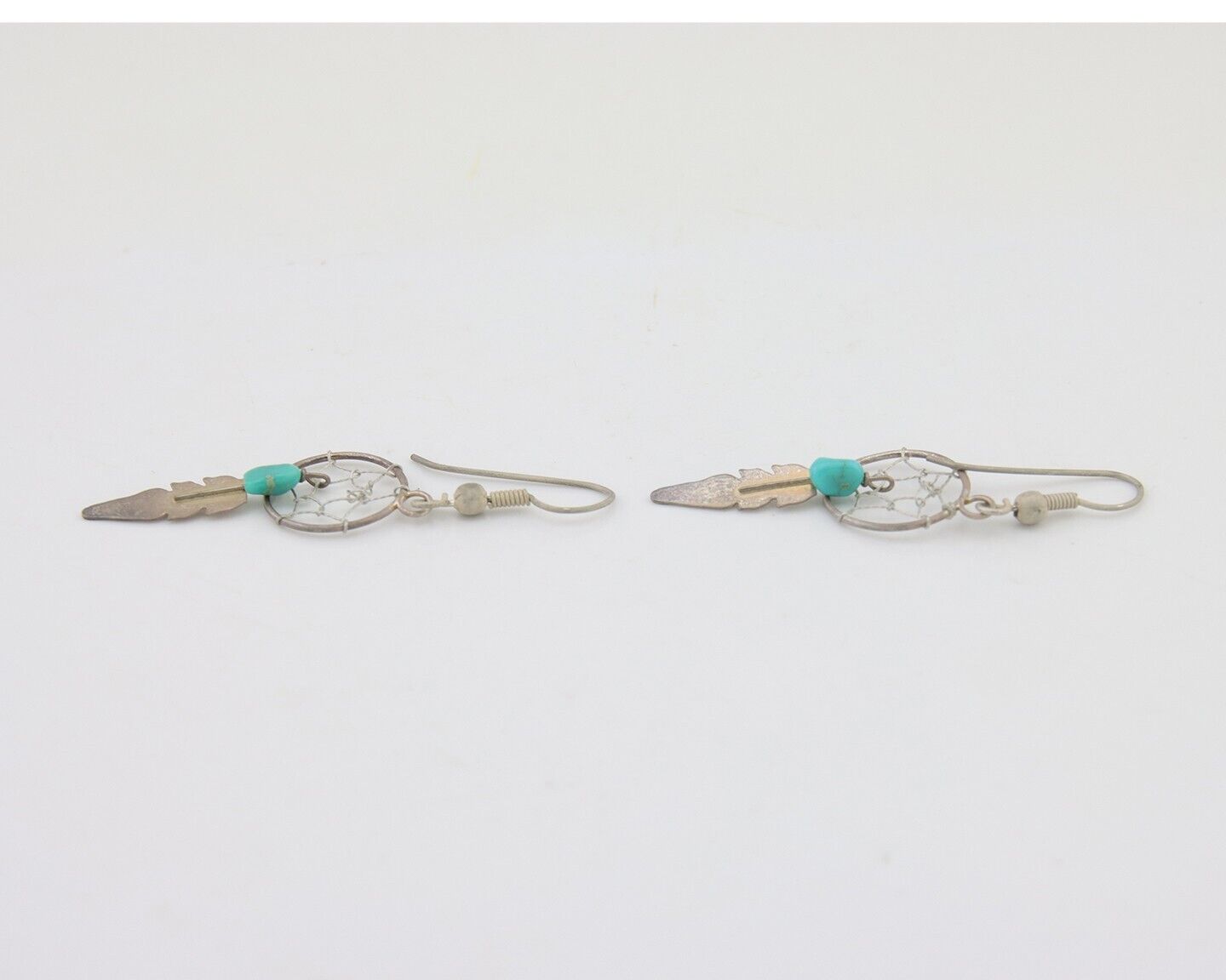 Navajo Dangle Dream Catcher Earrings 925 Silver Blue Turquoise Native Artist C80