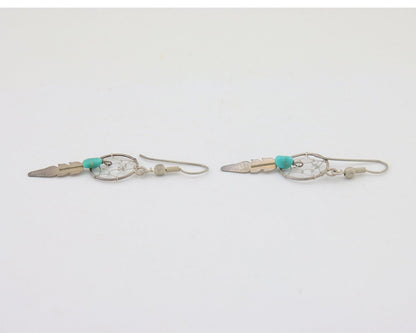 Navajo Dangle Dream Catcher Earrings 925 Silver Blue Turquoise Native Artist C80