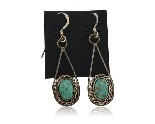 Navajo Earrings 925 Silver Natural Blue Turquoise Native American Artist C.80s