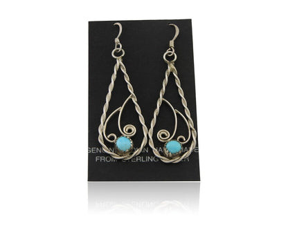 Navajo Dangle Earrings 925 Silver Natural Turquoise Artist Signed JB C.80's