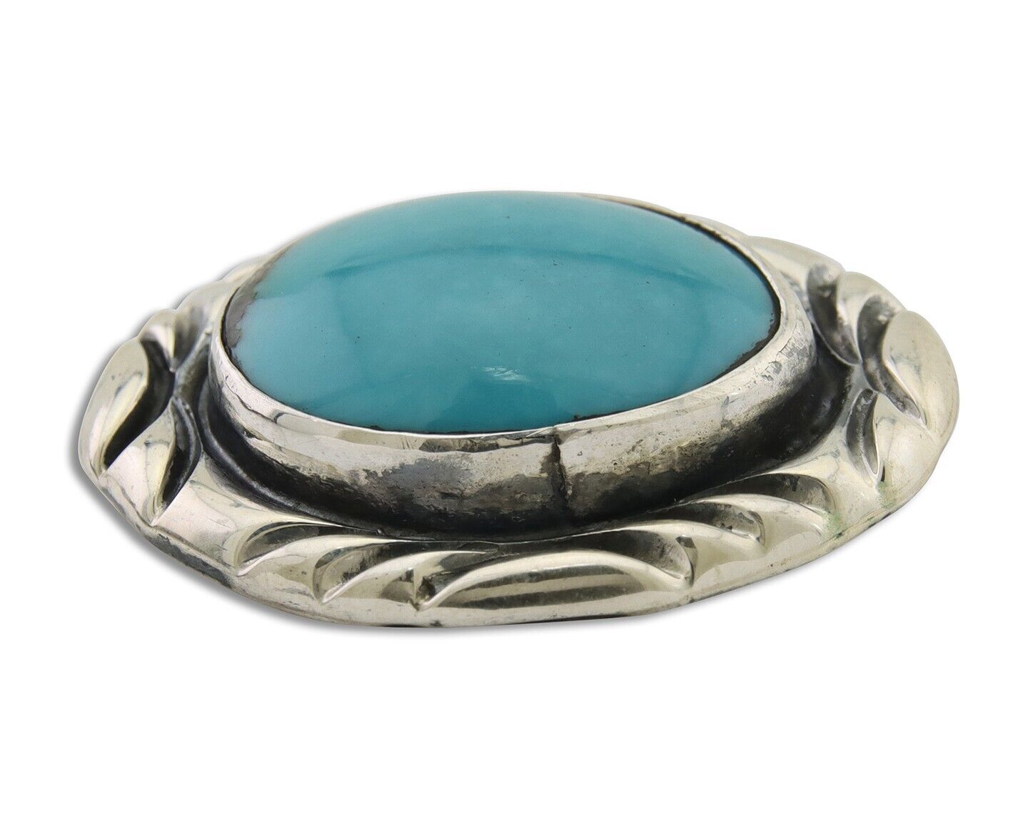 Navajo Pin 925 Silver Natural Mined Turquoise Artist Signed C Montoya C.80's