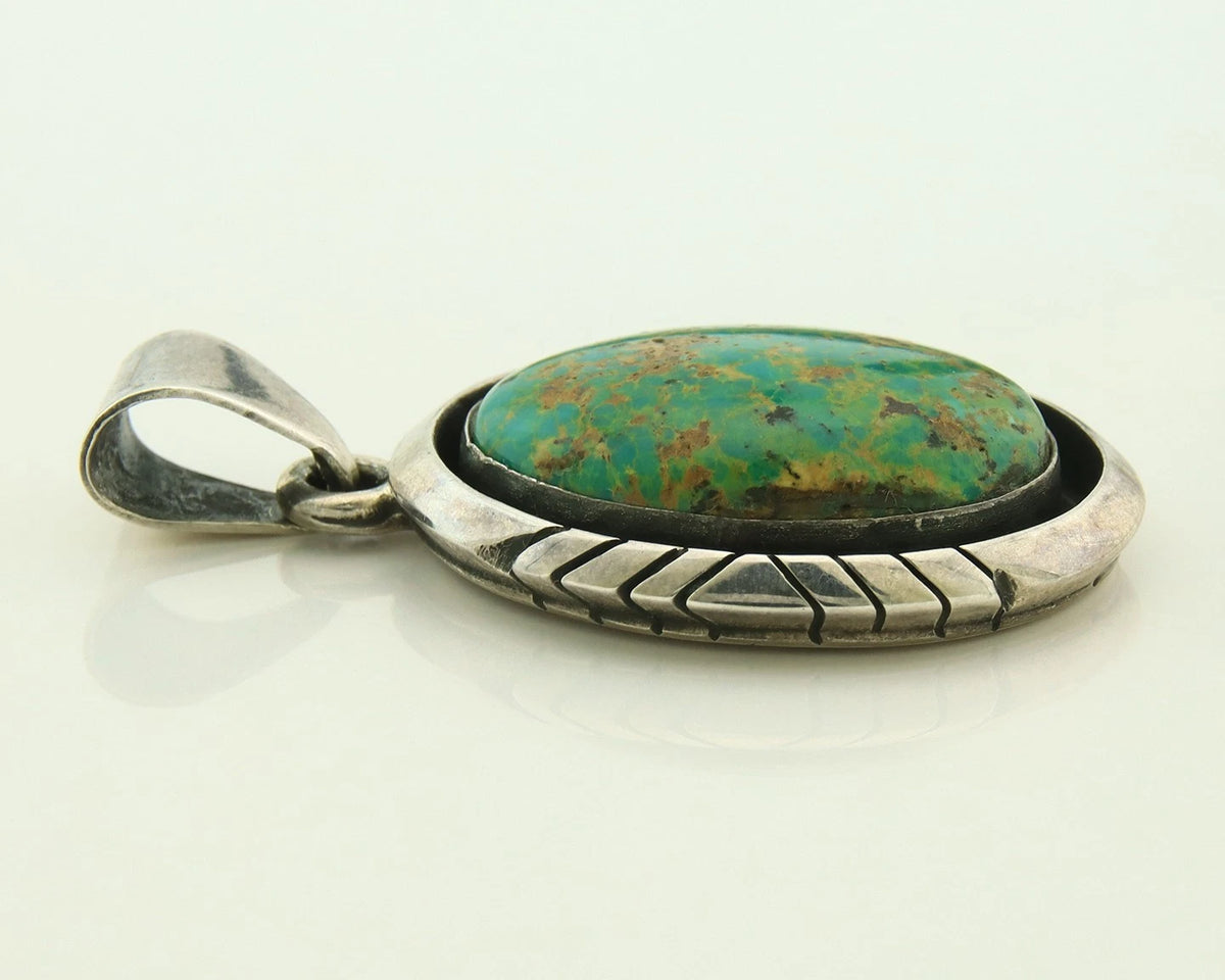 Navajo Pendant 925 Sterling Silver Natural Turquoise Vintage Signed Sun Rise