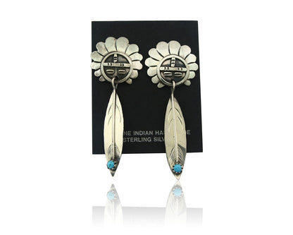 Navajo Earrings Sterling Silver Turquoise Dangle Vintage Authentic Tiwa