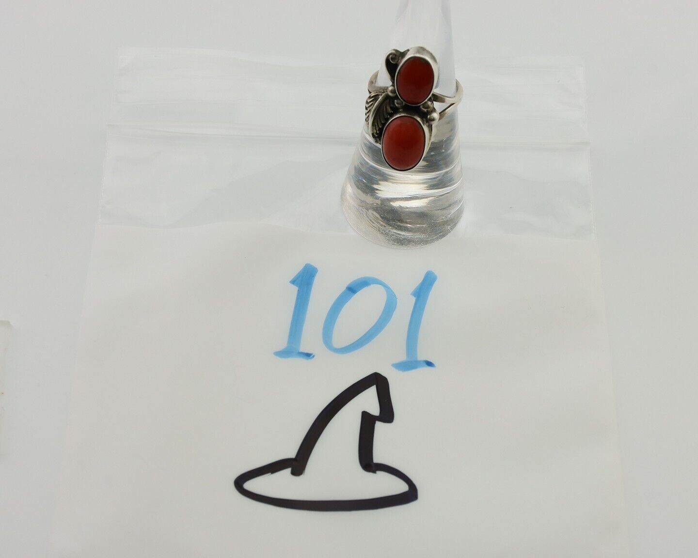 Navajo Ring 925 Silver Natural Mediterranean Coral Artist Signed A C.80's
