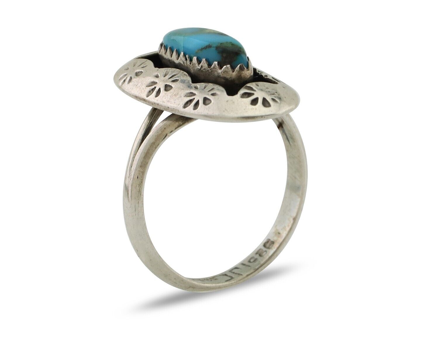 Navajo Ring 925 Silver Natural Blue Turquoise Signed IJC C.80's