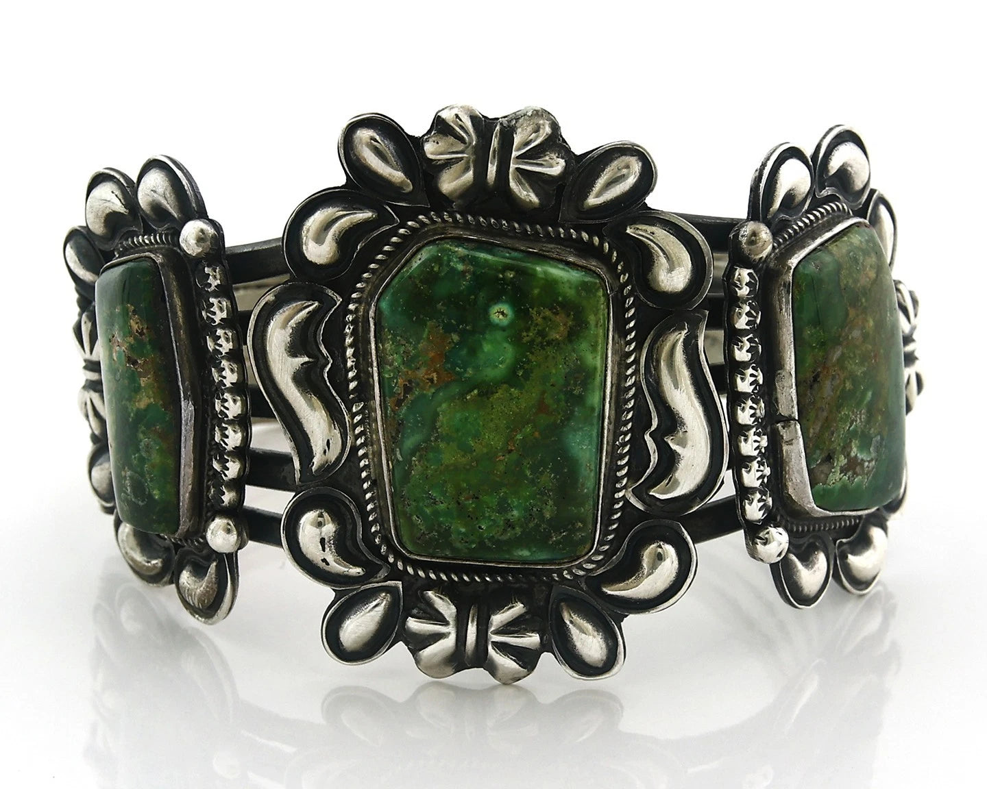 Navajo Cuff Bracelet Sterling Silver Turquoise Vintage Signed Kirk Smith