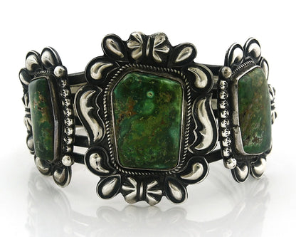Navajo Cuff Bracelet Sterling Silver Turquoise Vintage Signed Kirk Smith