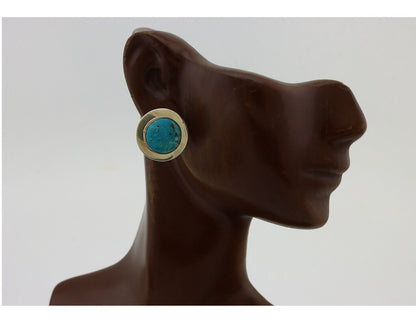 Navajo Hand Stamped Earrings 925 Silver Turquoise Native Artist C.80's