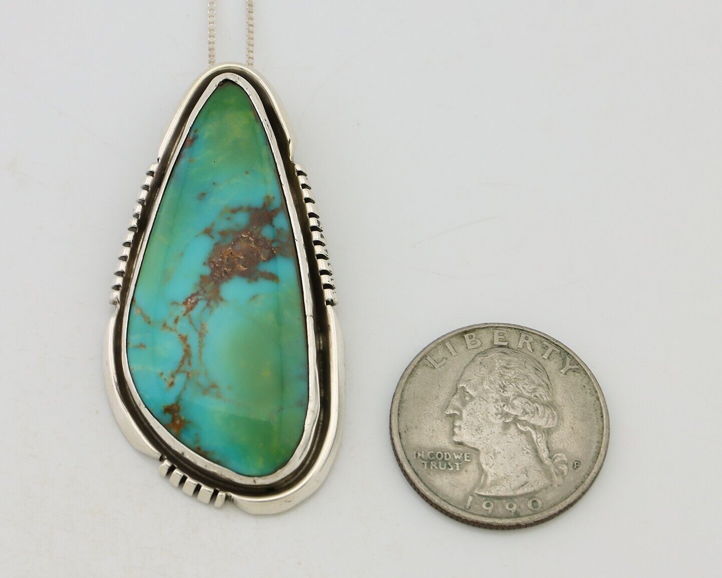 Navajo Pendant 925 Silver Kingman Turquoise Signed Doug Zachary C.90's