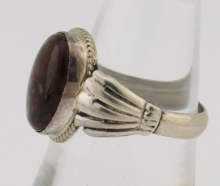 Navajo Handmade Ring 925 Silver Natural Fire Opal Native Artist Size 7.75 C.80's