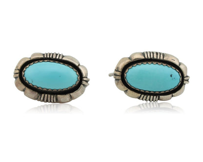Navajo Earrings 925 Silver Sleeping Beauty Turquoise Larry Yazzie C.80's