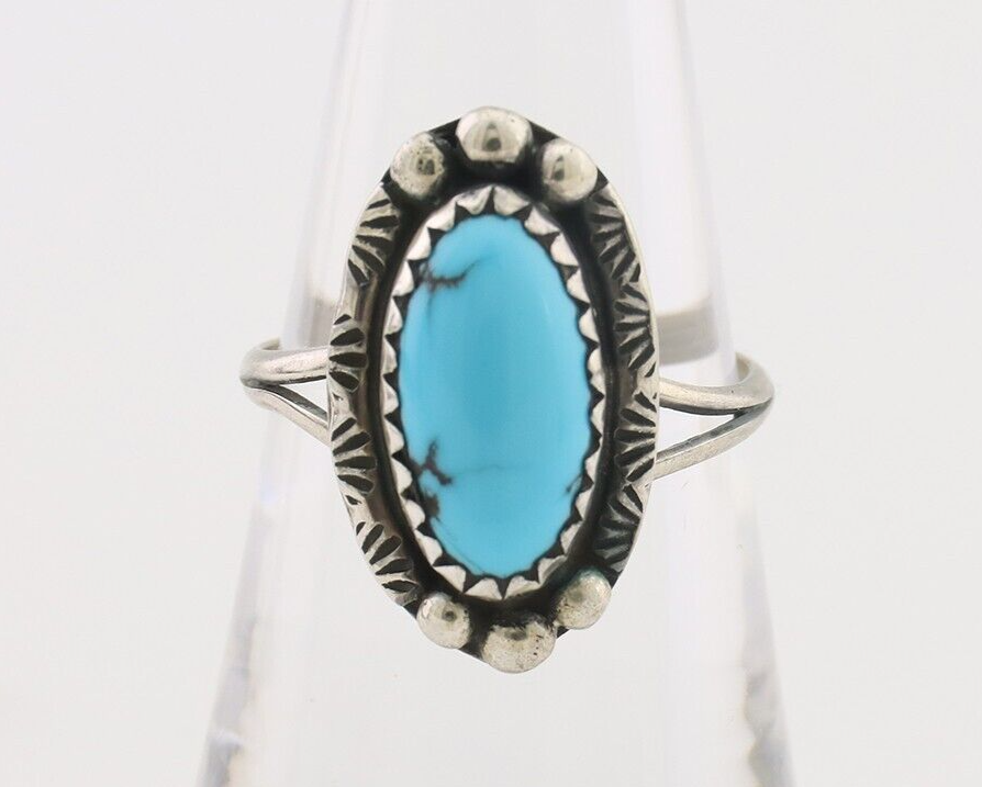 Navajo Ring 925 Silver Sleeping Beauty Turquoise Artist Signed SC C.80's