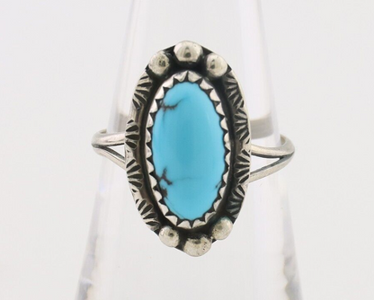 Navajo Ring 925 Silver Sleeping Beauty Turquoise Artist Signed SC C.80's