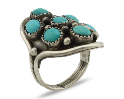 Zuni Ring 925 Silver Sleeping Beauty Turquoise Signed VM C.80's