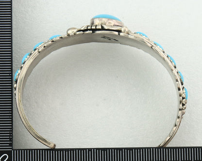 Vintage Navajo Bracelet 925 Silver Blue Turquoise Signed Russell Sam