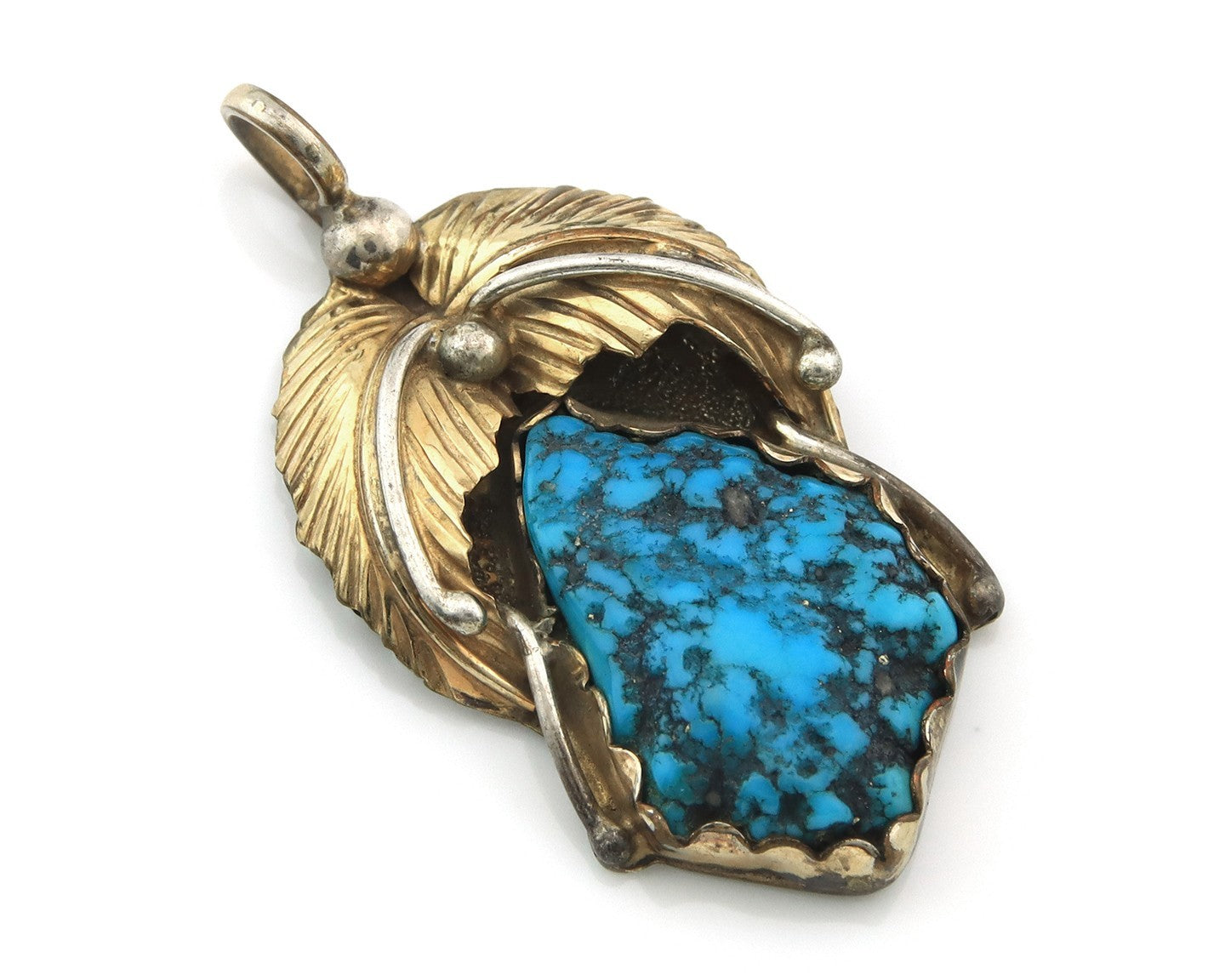 Navajo Pendant Sterling Silver & Gold Natural Blue Turquoise Authentic Native