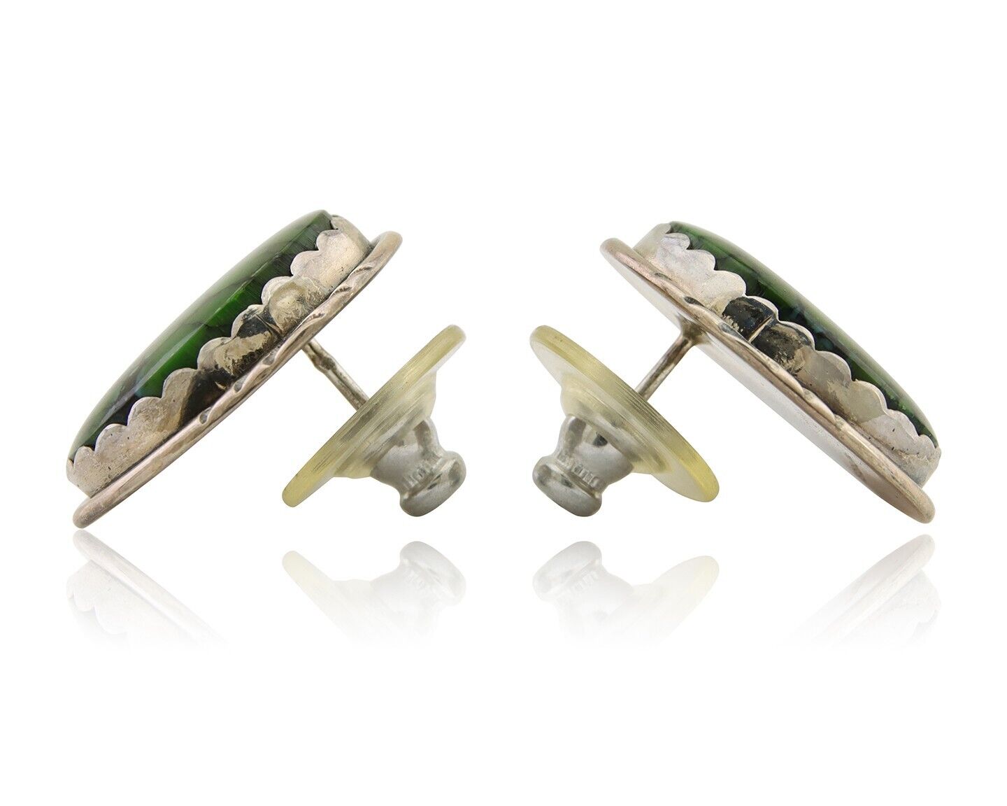 Navajo Earrings 925 Silver Natural Green Native American Artist C.80's