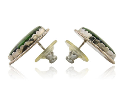 Navajo Earrings 925 Silver Natural Green Native American Artist C.80's