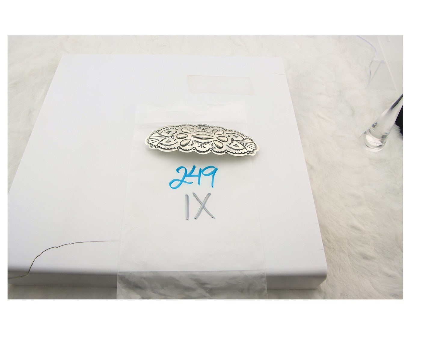 Vintage Navajo Barrette 925 Sterling Silver Hand Stamped Signed Delgarito