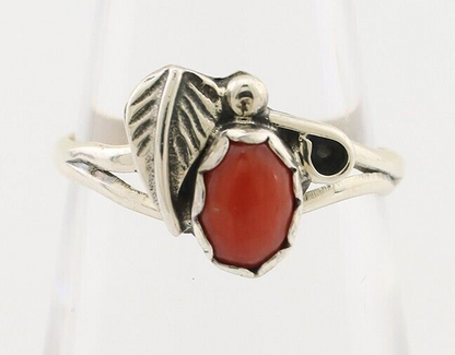 Navajo Handmade Ring 925 Silver Natural Coral Native Artist Size 6.5 C.80's