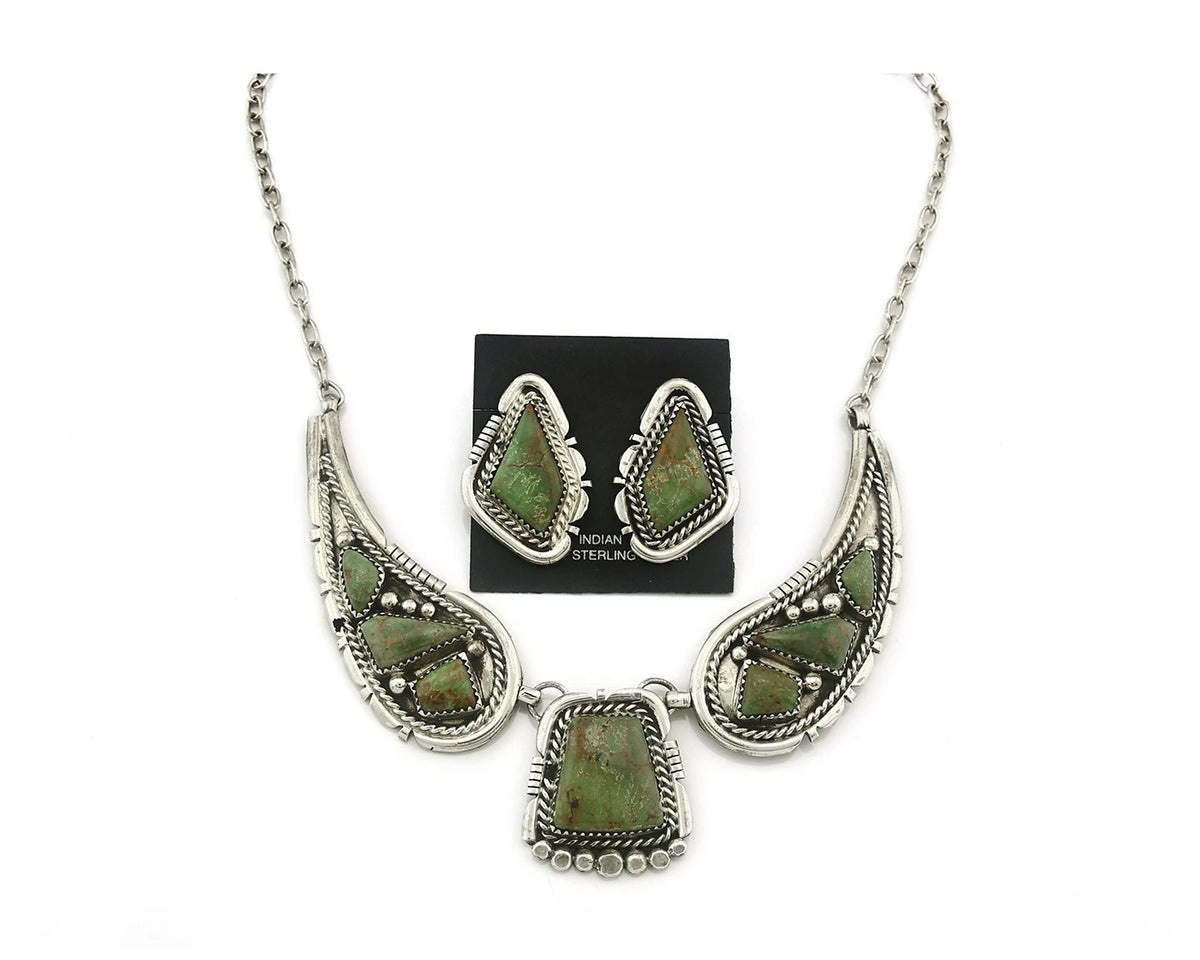 Navajo Necklace Earring Set Green Turquoise Vintage Signed Daniel Etsitty C.80's