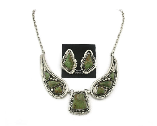 Navajo Necklace Earring Set Green Turquoise Vintage Signed Daniel Etsitty C.80's