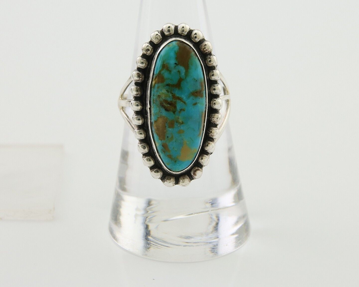 Navajo Shield Ring 925 Silver Arizona Turquoise Native Artist C.80's