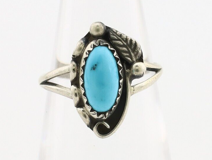 Navajo Ring 925 Silver Sleeping Beauty Turquoise Signed SkyStone Creations C80s