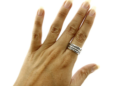 Navajo Ring .925 Silver Handmade Hand Stamped 3 Row Rope Band C.1980's