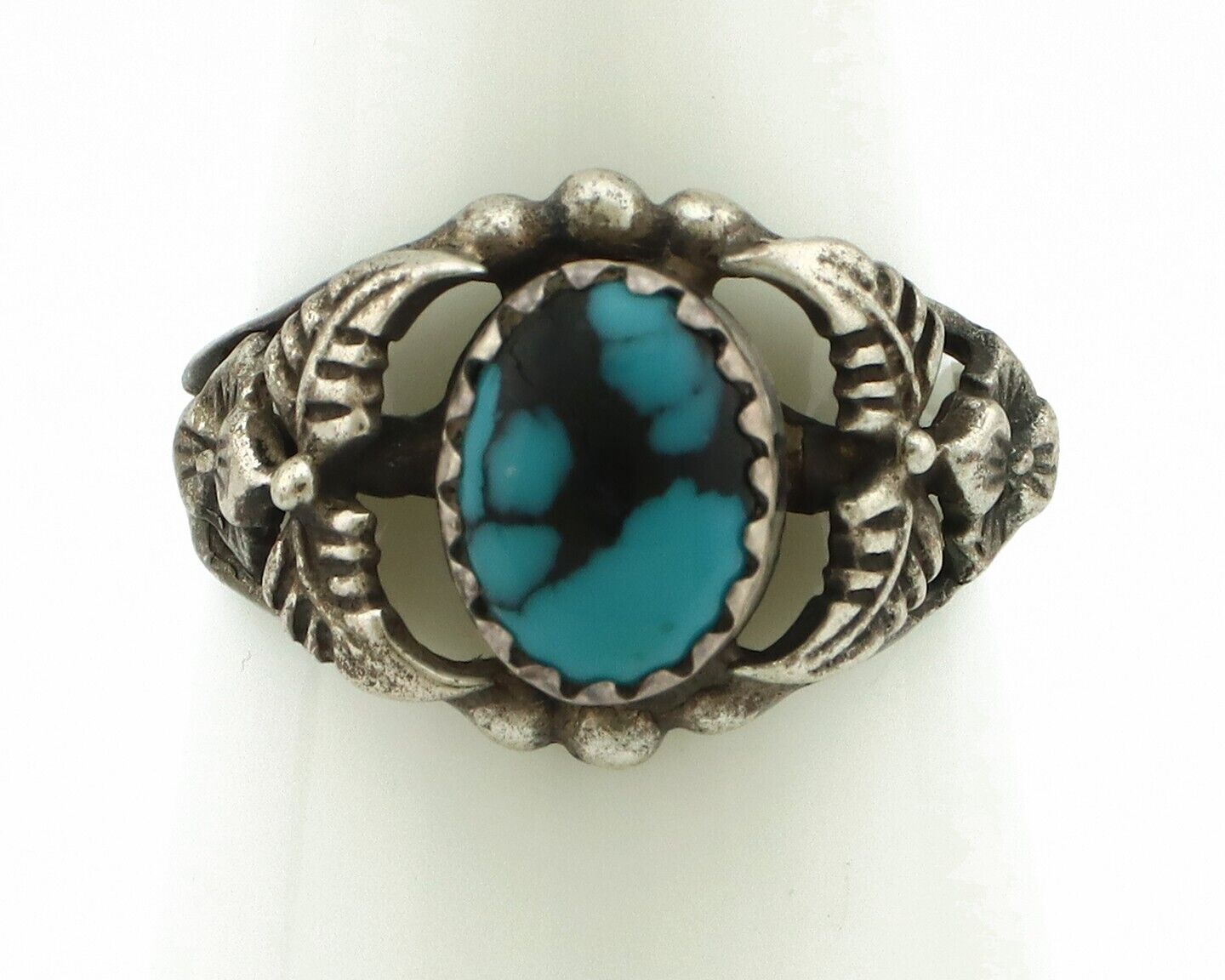 Navajo Ring 925 Silver Spiderweb Turquoise Native American Artist C.80's