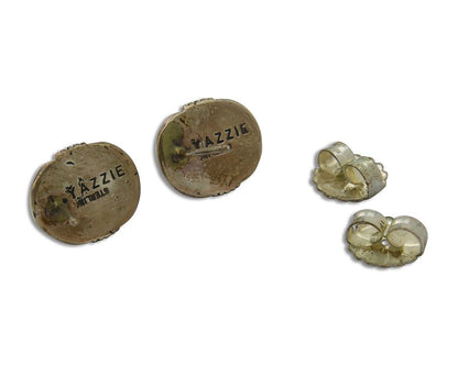 Navajo Earrings 925 Silver Natural Spiderweb Turquoise Artist Signed Yazzie C80s