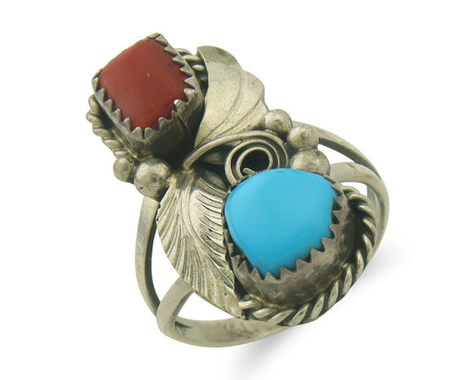 Vintage Navajo Ring 925 Sterling Natural Gemstones Signed Justin Morris Sz 7.75