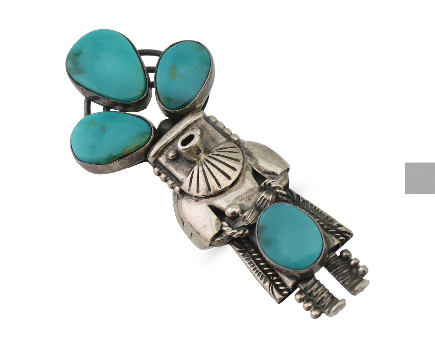 Navajo Kachina Ring 925 Silver Turquoise Artist Signed Broken Arrow C.80's