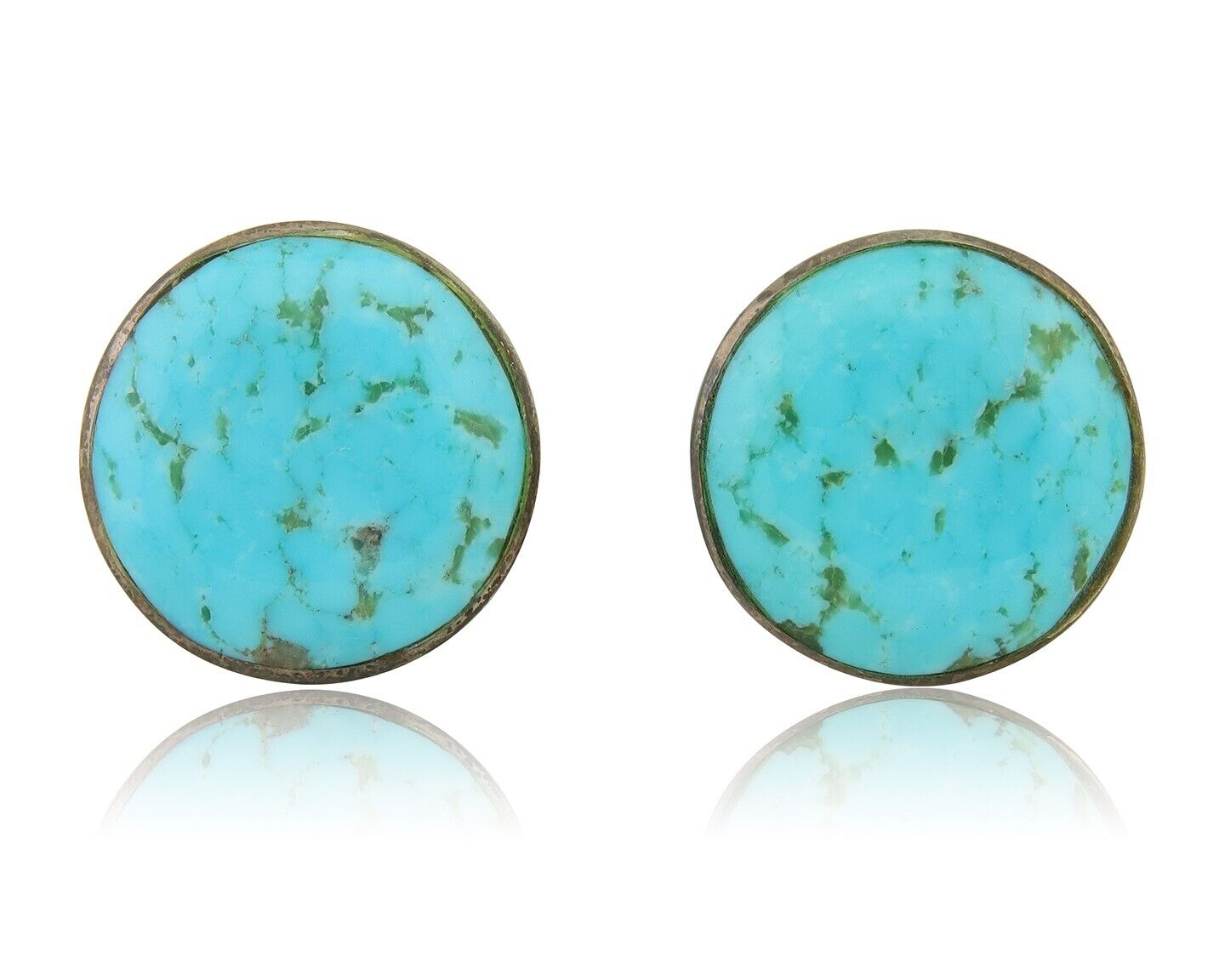 Navajo Shield Natural Turquoise Earrings 925 Silver Native American Artist C.80s