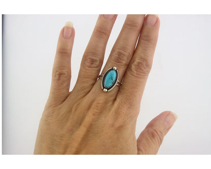 Navajo Ring 925 Sterling Natural Turquoise Native Artist C.80's Size 6.25