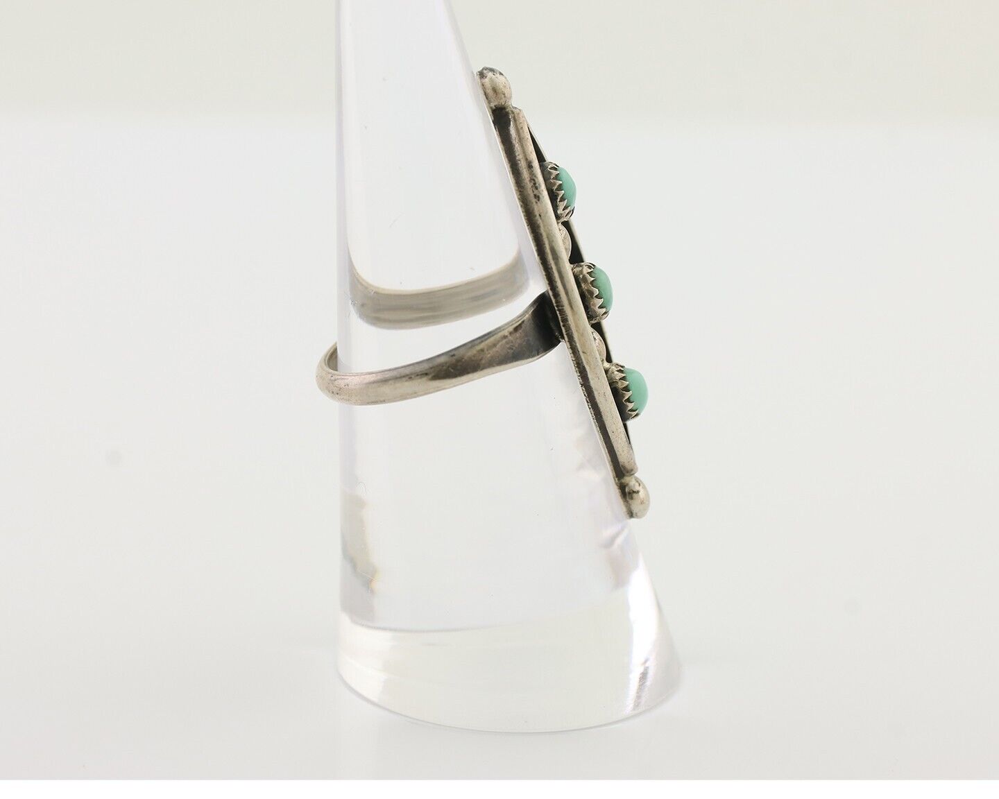 Vintage Navajo Ring 925 Silver Natural Turquoise Signed AZ9-AD Size 7.75