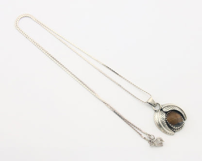 Navajo Sterling Silver Necklace Tiger Eye Sapphire Vintage Handmade Signed IJC