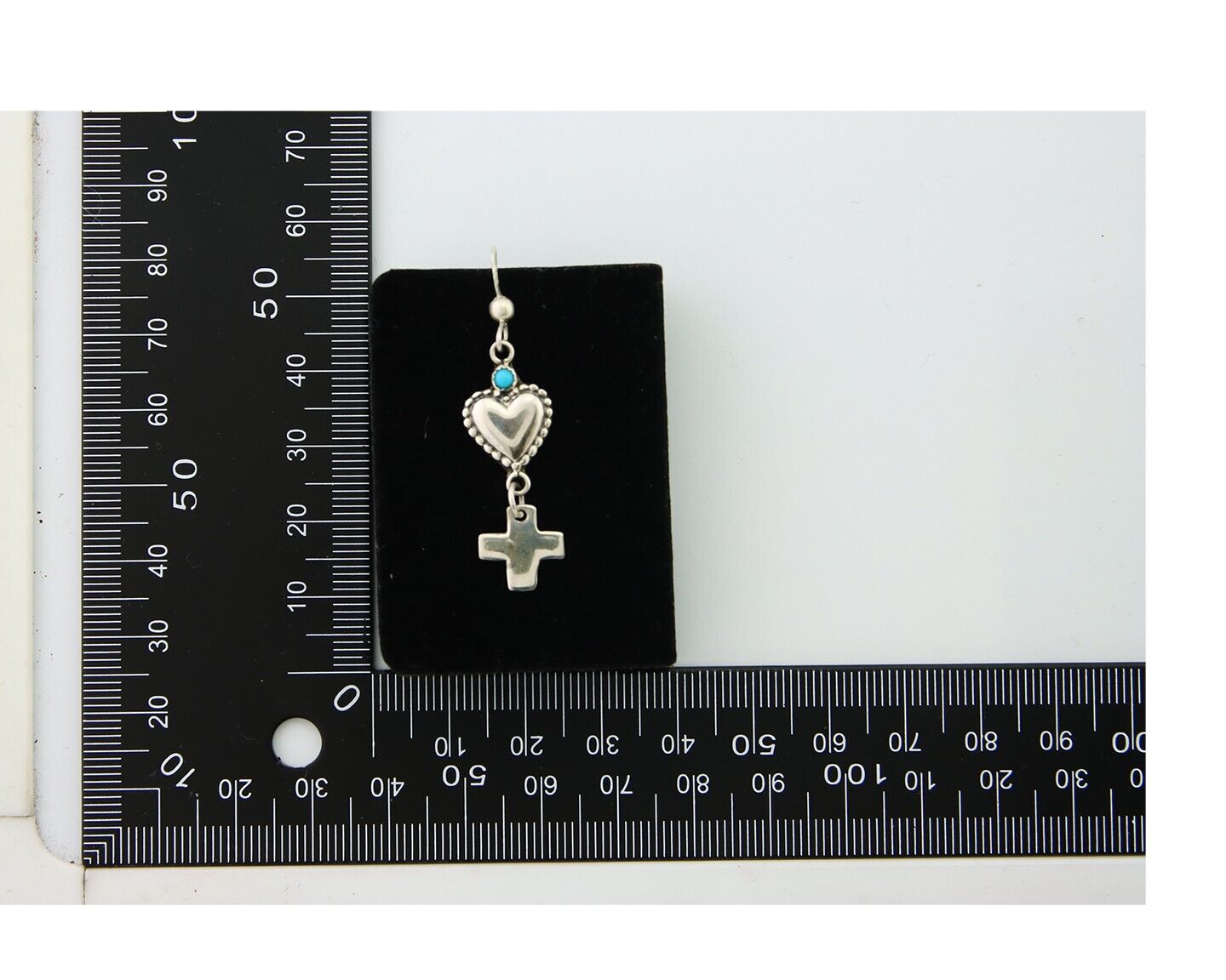 Navajo Earrings 925 Silver Heart Cross Turquoise Native American Artist C.80's